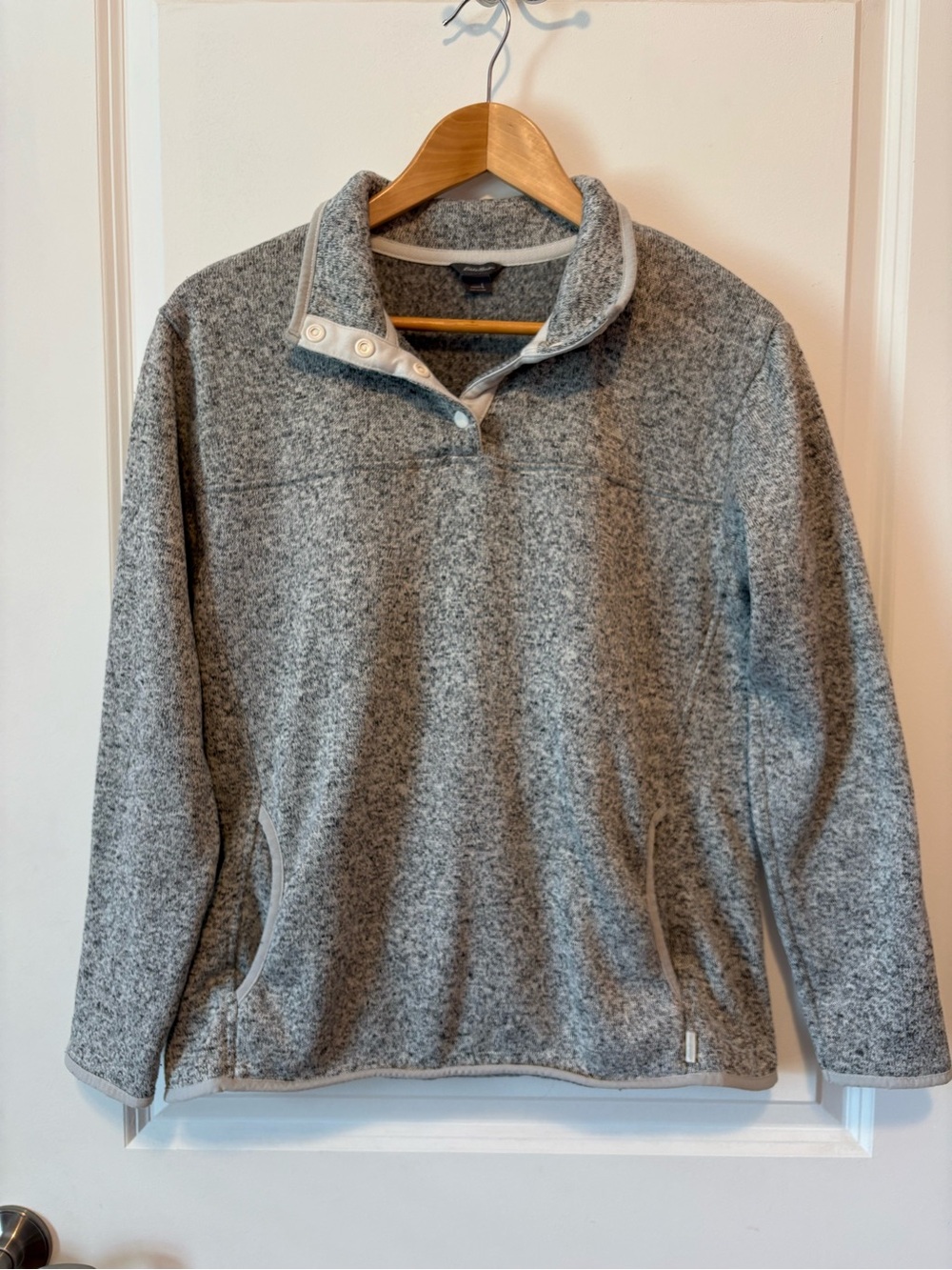 Gray Marled Snap-Button Pullover